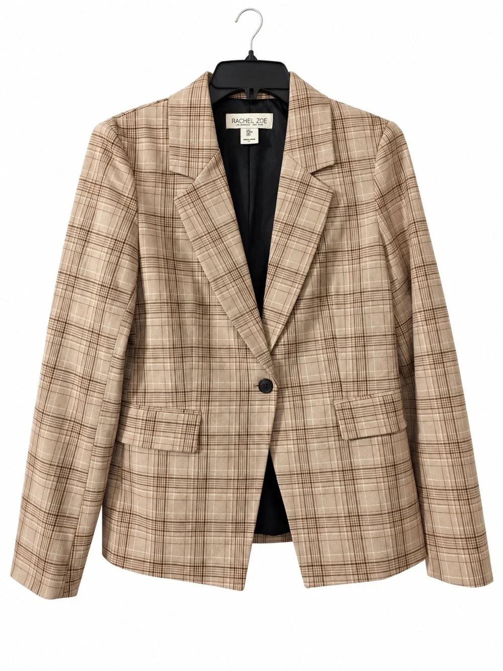Rachel Zoe Women’s Small Beige Plaid Single Button Blazer Jacket